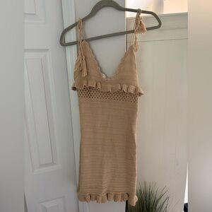 Tan Knit Tie String Dress